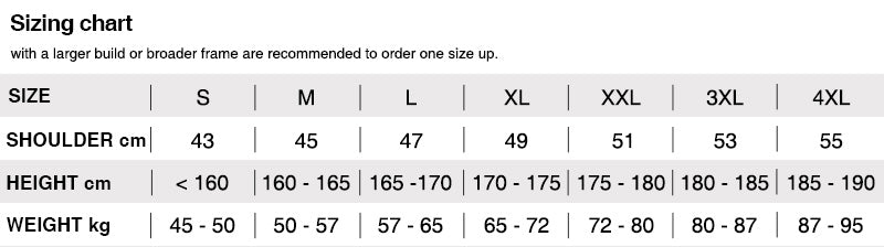 Sizing chart for SPRAYED TSHIRT