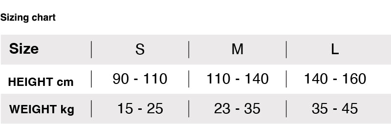Sizing chart for V5