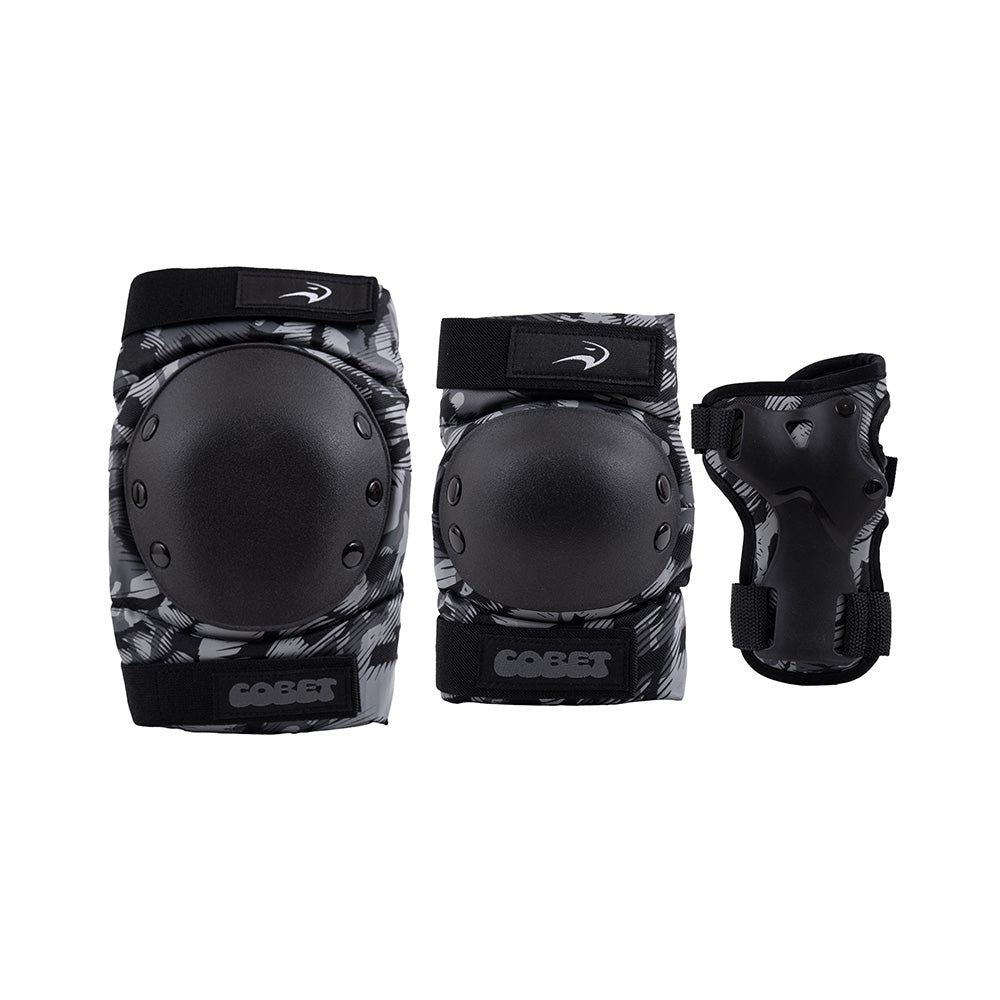 Person fitted with Flying Eagle COBET black ABS pads comfortable lycra cotton lining extreme sport protective set