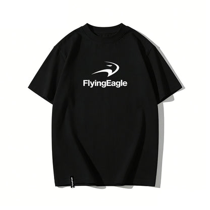 Black classic fit cotton t-shirt durable print stitching daily sport wear by FlyingEagle