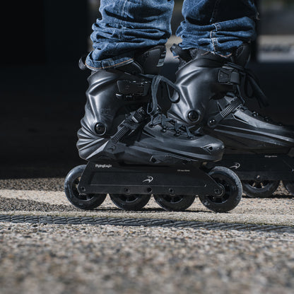 Man wearing FlyingEagle REAVER Pro D8490, 4*90mm wheels flatland trick urban skate