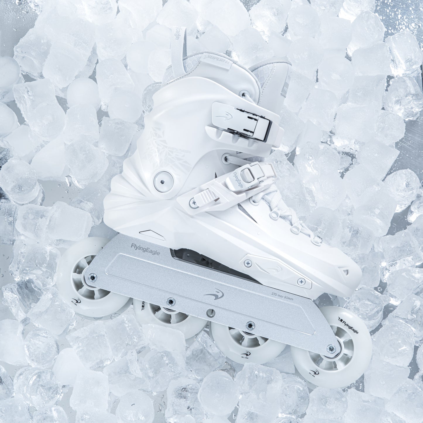 White FlyingEagle REAVER Pro X7D8490 inline skates placed on ice surface