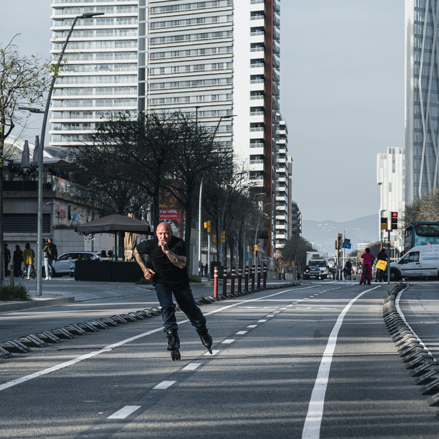 Person skating with FlyingEagle ReaverPro 3*110mm wheels inline skate on road in motion