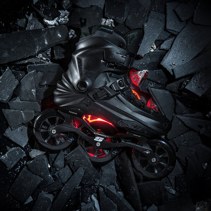FlyingEagle ReaverPro T110 black urban 3-wheeled hard-boot inline skate X7T in rocky surface